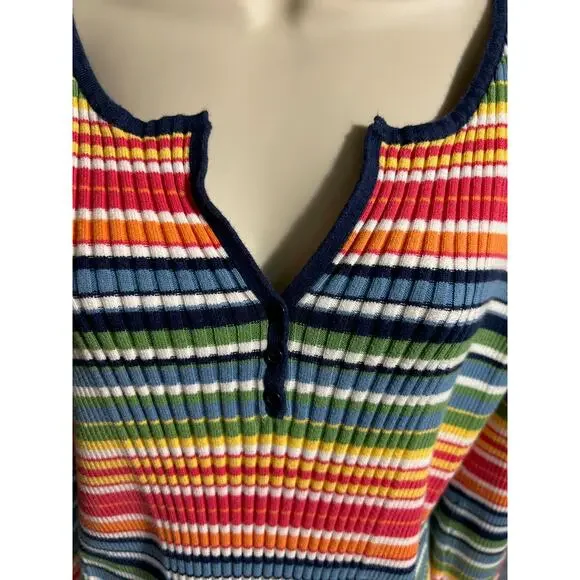 Jones New York Multi Color Ribbed Knit Pullover Size XL Retro Hippie Casual Boho - Picture 2 of 5